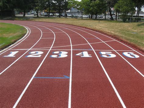 An athletic track made partially from recycled rubber crumb.